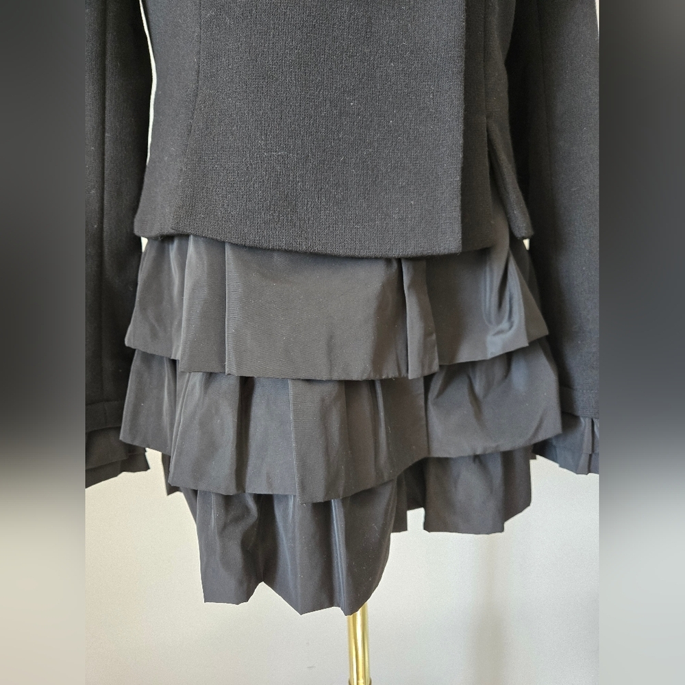 ECOLOR Black Double-Breasted Women's Jacket With Ruffle Bottom And Cuffs. Medium - Picture 5 of 14
